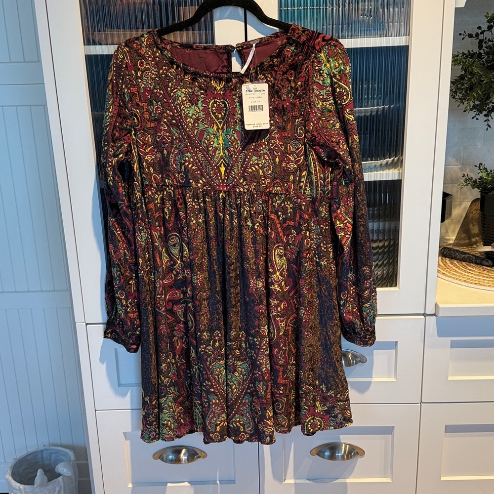 Free People NWT , Burgundy and Green paisley Dress